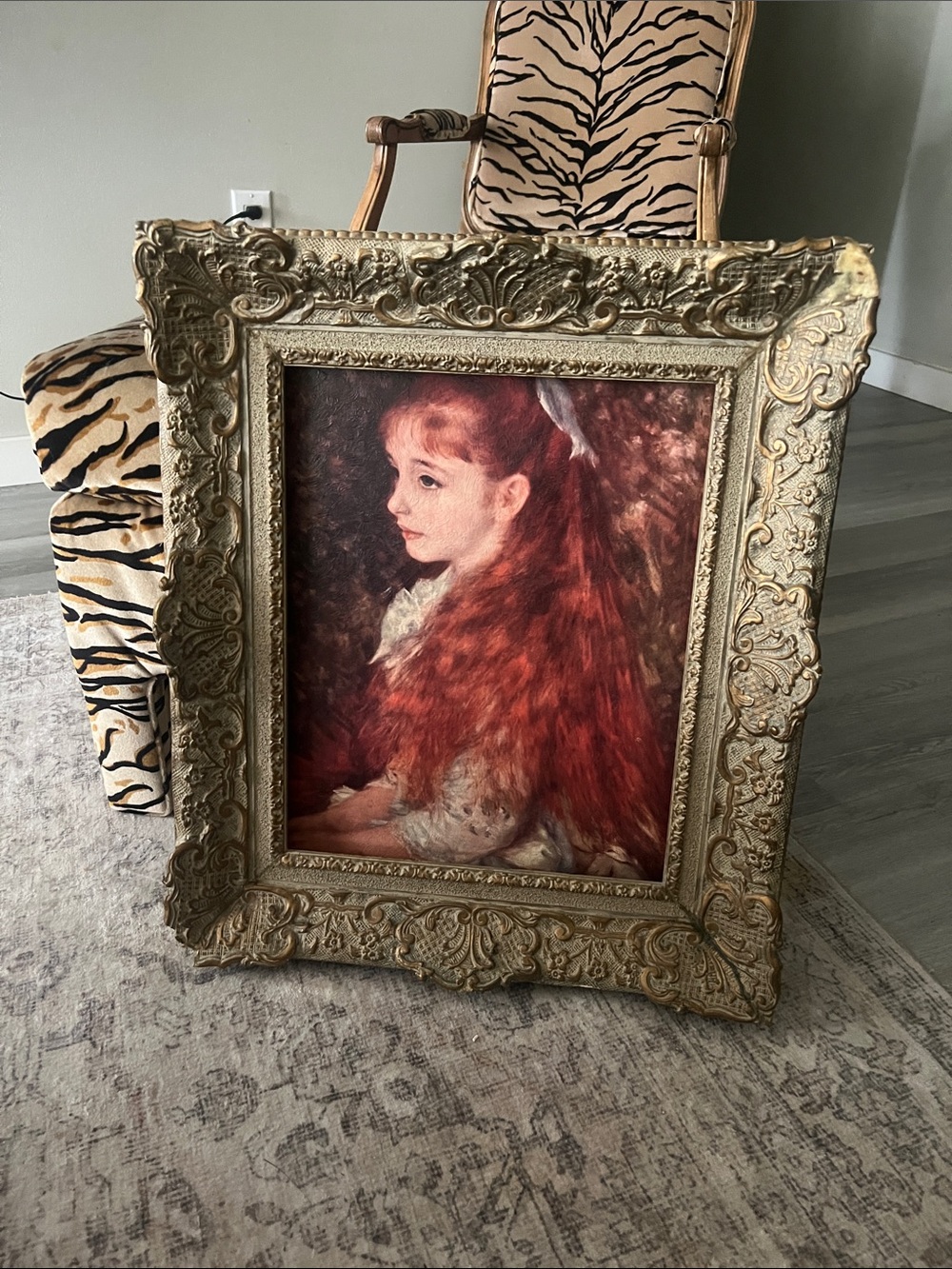 Vintage Mid-Century Ornate Framed Renoir “Little Irène” Print- Cottage Core